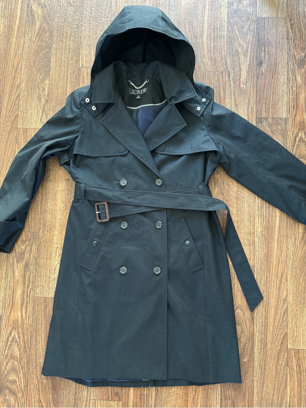 J.Crew Women's Icon Trench Coat Black Size 14 Hooded Water-Repellent BF456 FA24 - Picture 4 of 16